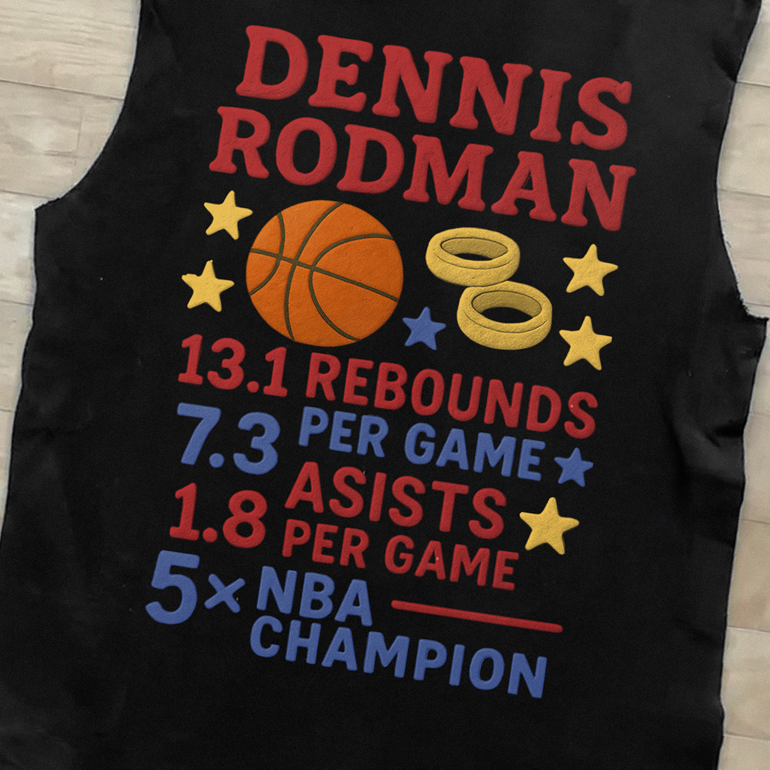 'CLAY RODMAN' HEAVY BLACK CUT-OFF TEE