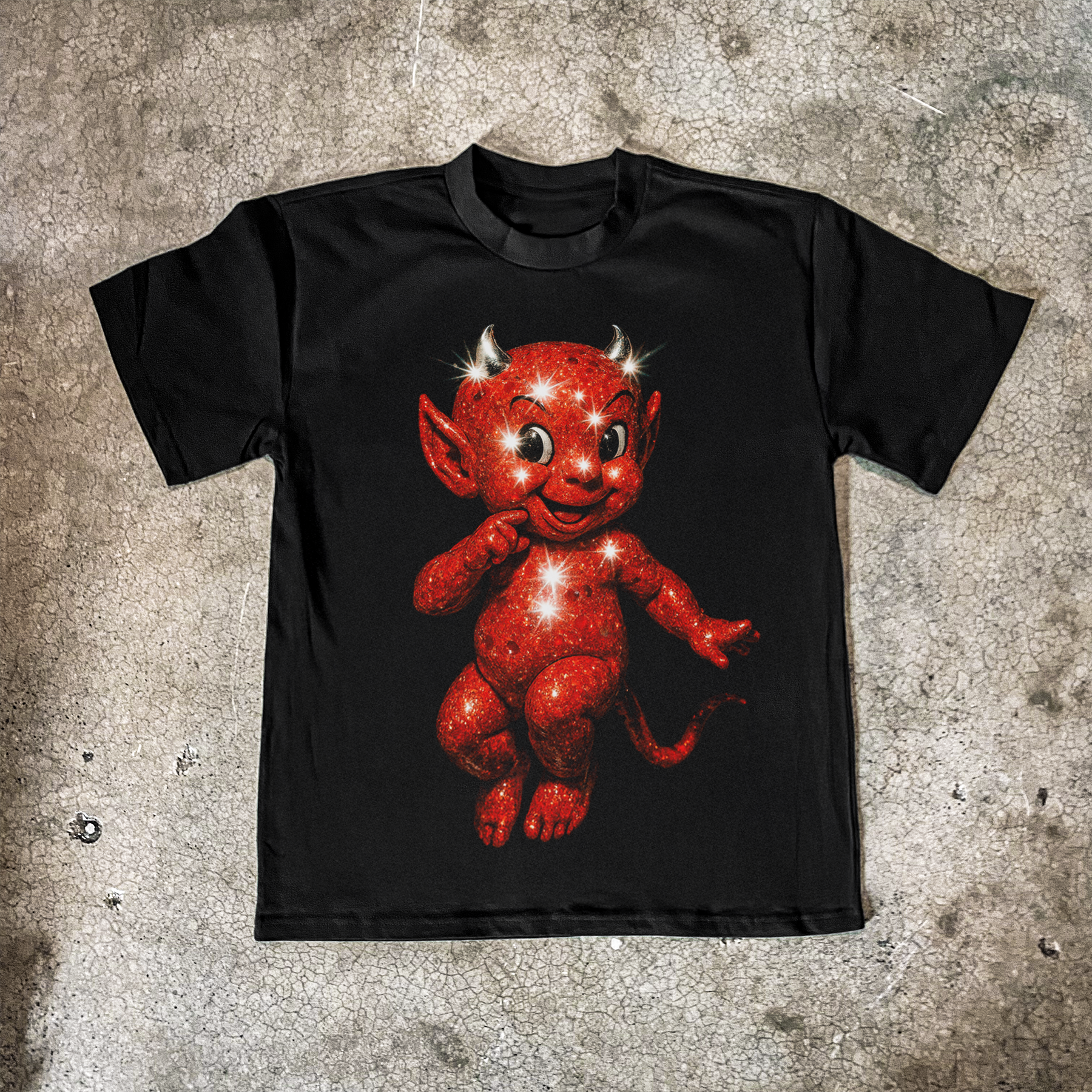 'HOT STUFF' SPARKLE HEAVY BLACK T-SHIRT