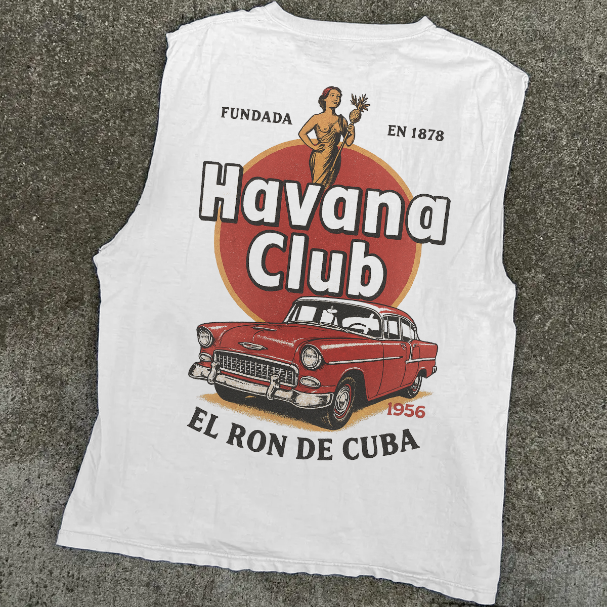 'HAVANA CLUB' CUBA CADDY HEAVY WHITE CUT-OFF T-SHIRT