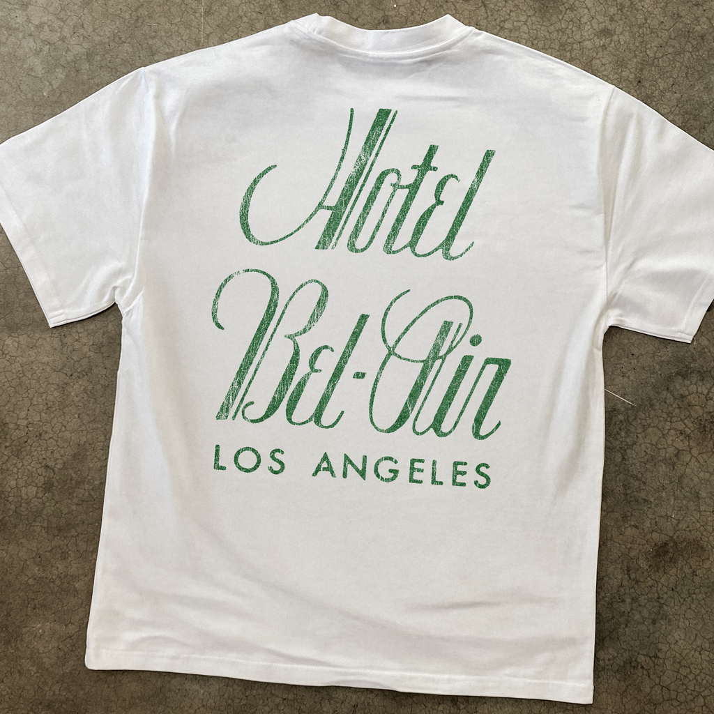 'HOTEL BEL AIR' AGED PRINT WHITE HEAVY TEE